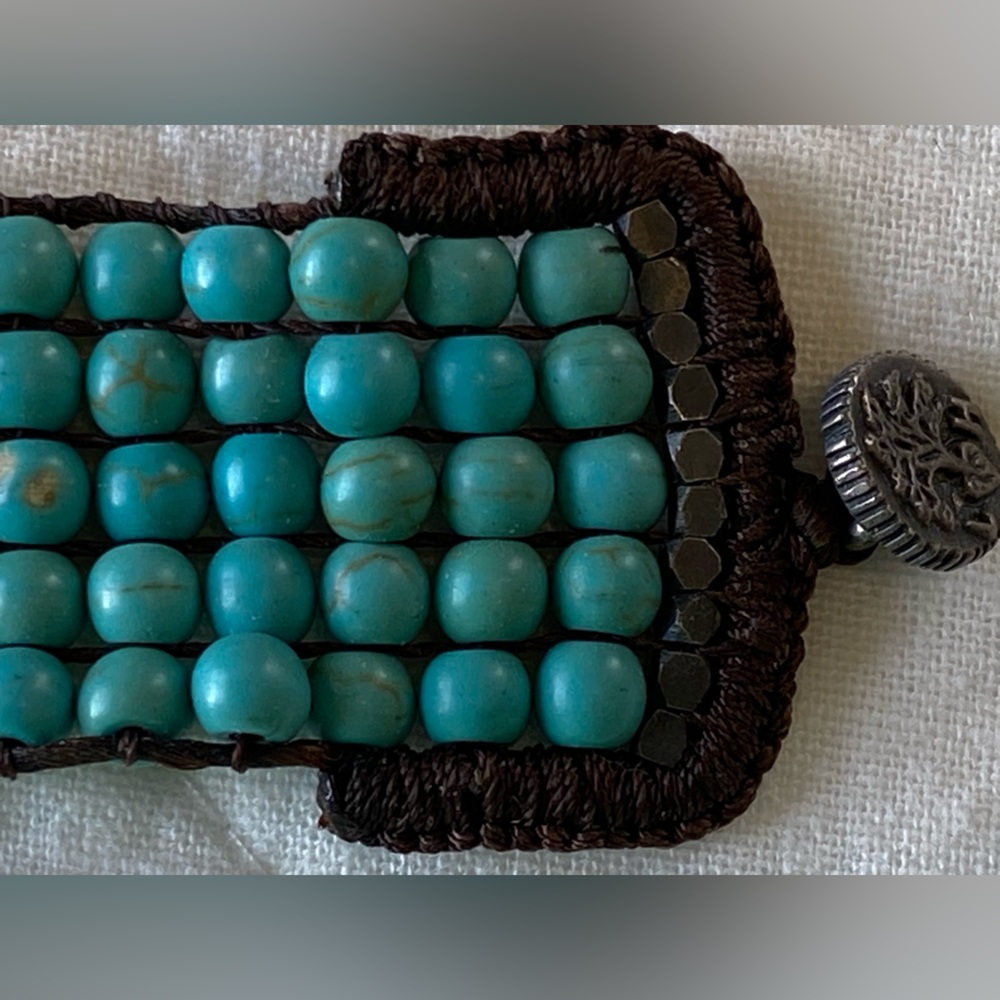 Love Heals Turquoise and Pyrite Beaded Bracelet - Picture 6 of 7
